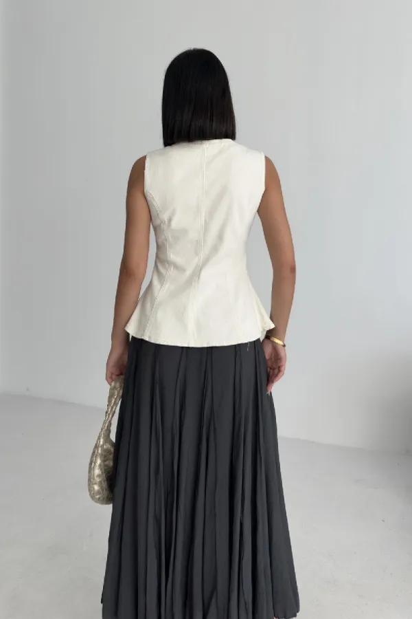 Denim Vest with Slit Front 6086-80-(S-XL) Natural