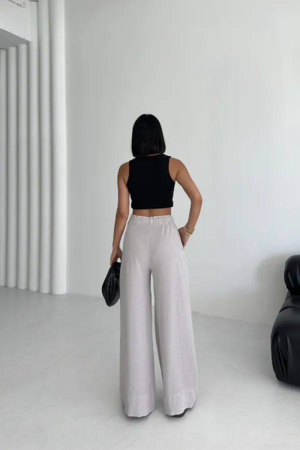 Elastic Waist Linen Pants HS700-94-(S-XL) Light Grey Elastic Waist Linen Pants HS700-94-(S-XL) Light Grey