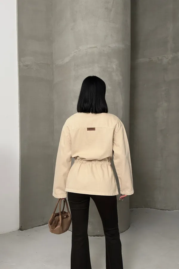 Denim Jacket with Waist Detail 6145-65-(S-L-3) Stone