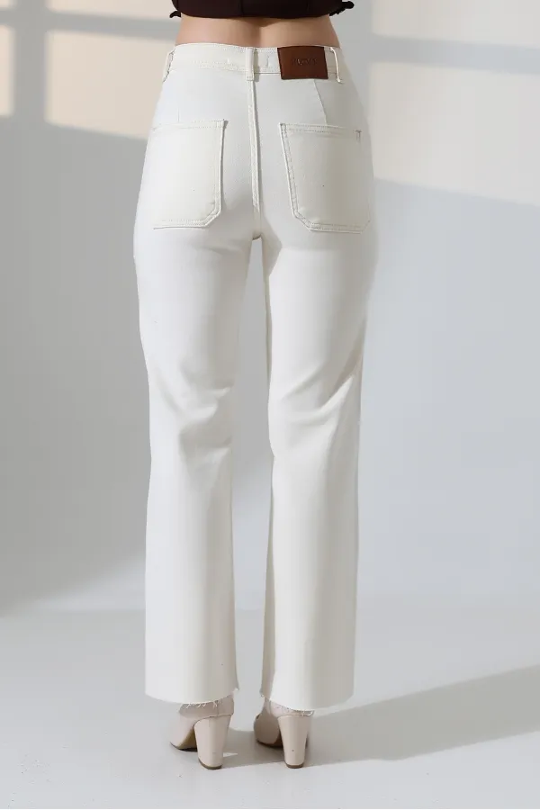 Wide Leg Palazzo Relaxed Jean with Decorative Front Pockets 1710-80-(27-32) Natural