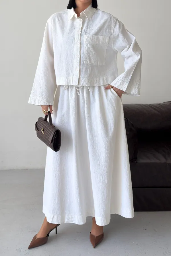 Elasticated Long Skirt HS121-51-(S-L-3) Cream White
