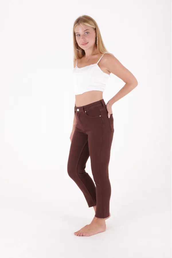 Fringe Ending High Waisted Mom Fit Jean  764-78-(31-33) Brown