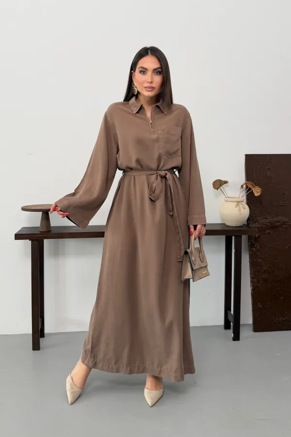 Belted Long Denim Dress 3035-72-(S-XL) Soil Belted Long Denim Dress 3035-72-(S-XL) Soil