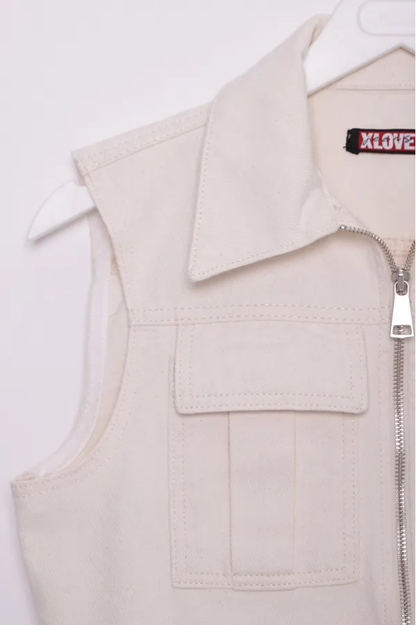 Fermuarlı Mini Kot Yelek 6018-80-(S-L-5) Fermuarlı Mini Kot Yelek 6018-80-(S-L-5)