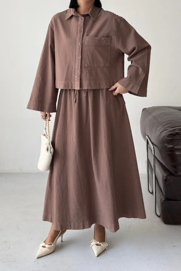 Short Shirt with Button HS628-72-(S-L-3) Soil