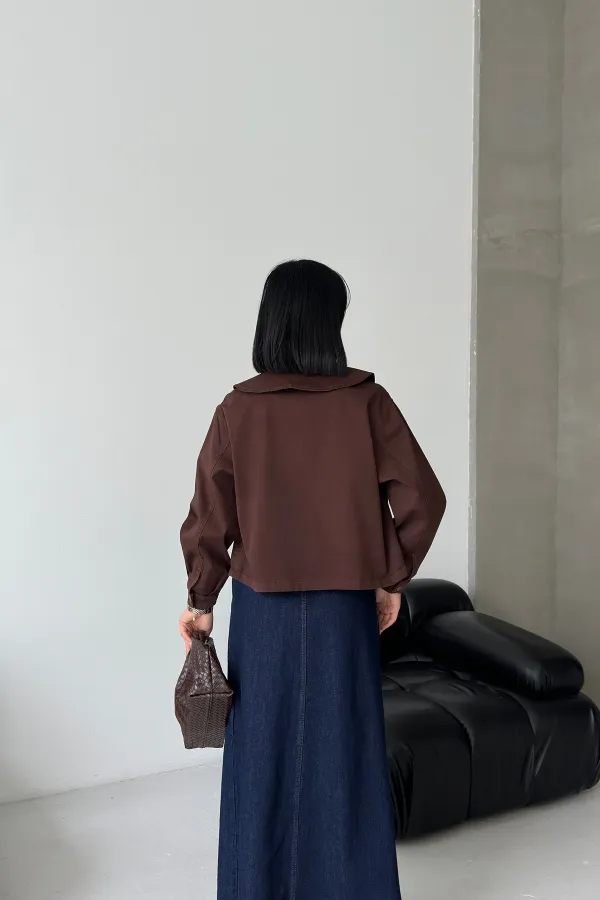 Baby Collar Denim Shirt 6095-78-(S-XL) Brown Baby Collar Denim Shirt 6095-78-(S-XL) Brown