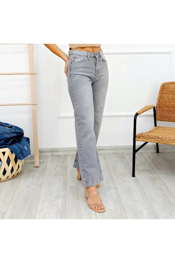 Wide Leg High Waisted Relaxed Jean  718-22-(28-33) Light Grey Denim