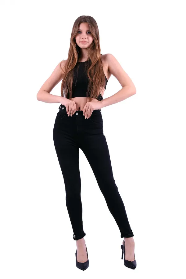 Kemerli Düğmeli Kot Pantolon 754-03-(28-33) Kemerli Düğmeli Kot Pantolon 754-03-(28-33)