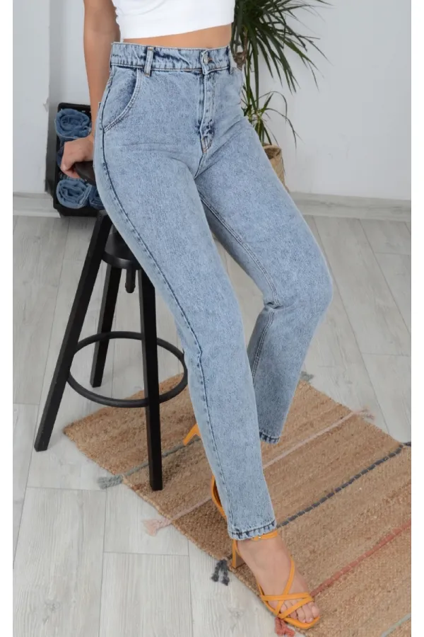 Yüksek Bellı Mom Kot Pantolon  800-08-(27-32)