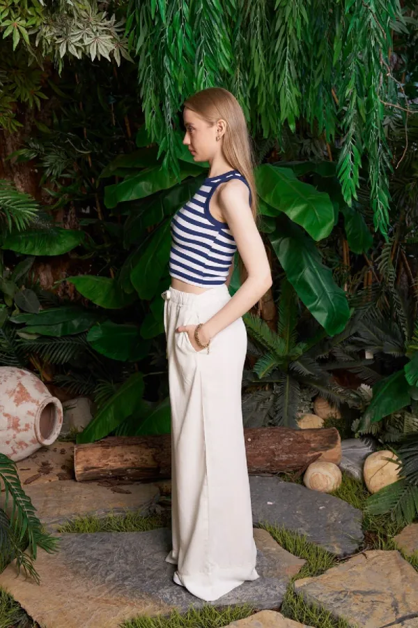 Elastic Waist Linen Pants HS700-51-(S-XL) Off White Elastic Waist Linen Pants HS700-51-(S-XL) Off White