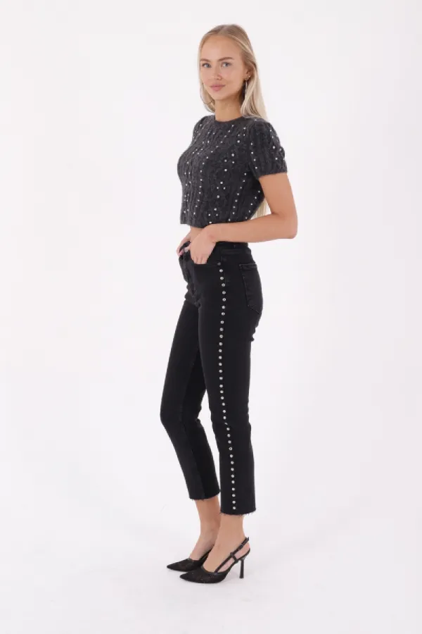 Yanı Drop Detaylı Mom Fit Kot Pantolon  1895-23-(26-31)