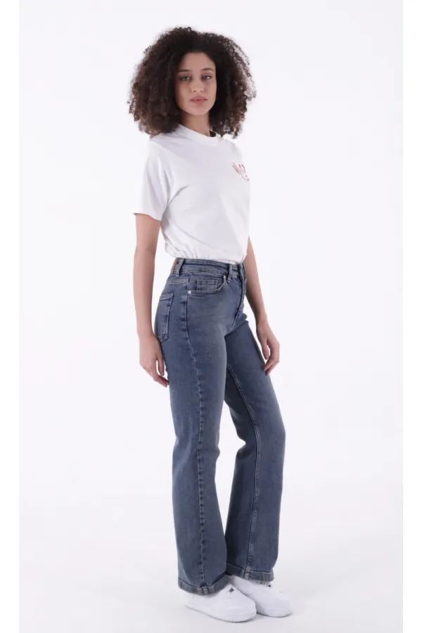 Dikişli Paça Bol Paça Relax Kot Pantolon  7026-02-(28-33)