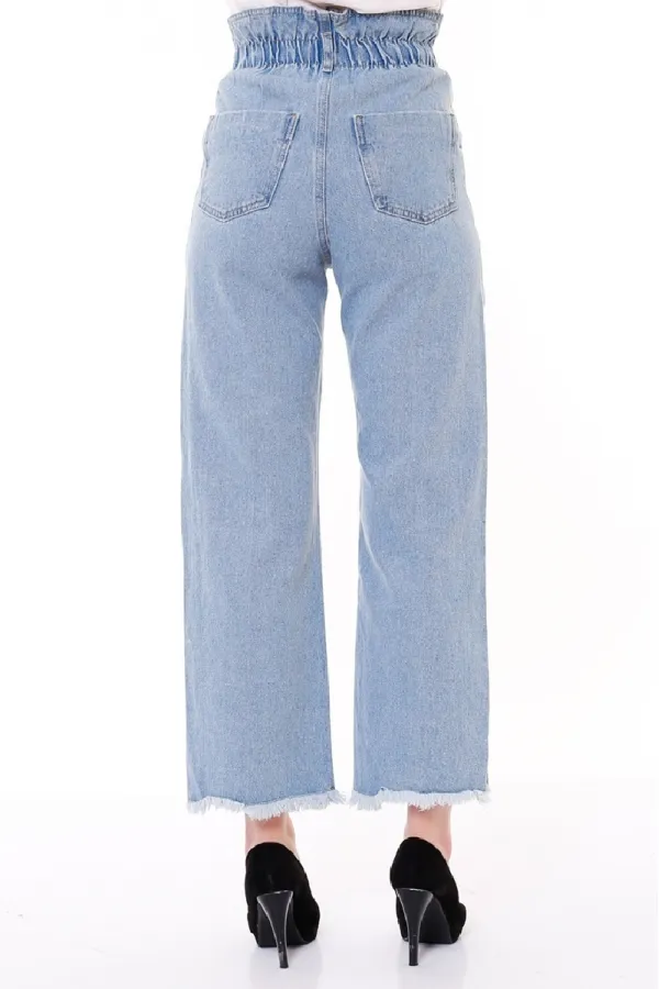 Elasticated Waist Wide Leg High Waisted Relaxed Jean  789-42-(28-33) Ice Blue - Tinted
