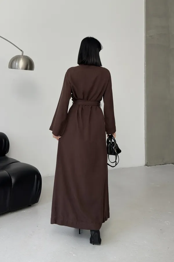 Buttoned Classic Long Denim Dress 3034-78-(S-XL) Brown Buttoned Classic Long Denim Dress 3034-78-(S-XL) Brown