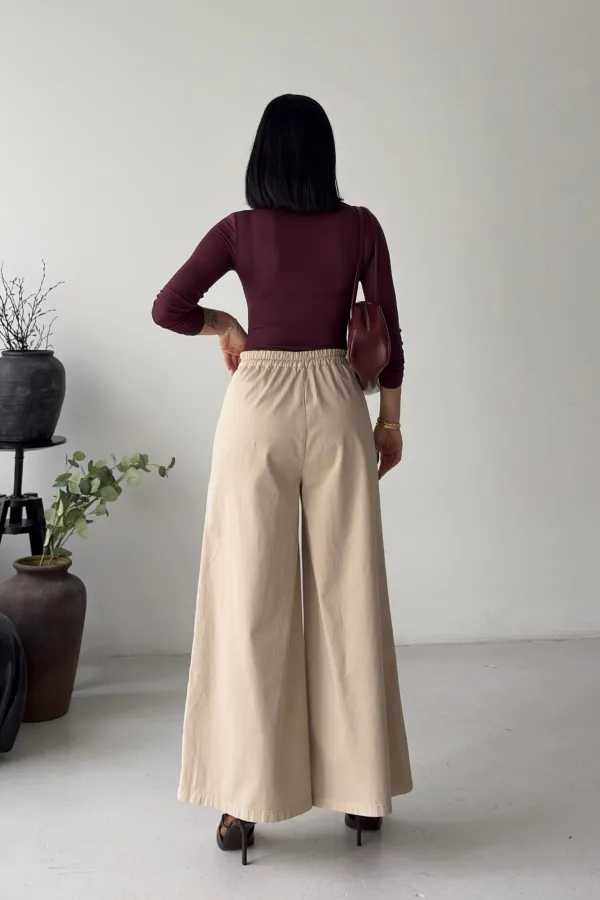 Elasticated Waist Wide Leg Jean  7120-65-(36-42-6) Stone