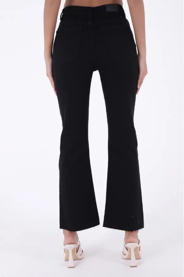 High Waist Mom Fit Jean with Flared Leg and Fringe Ending 1706-07-(26-29-4) Black