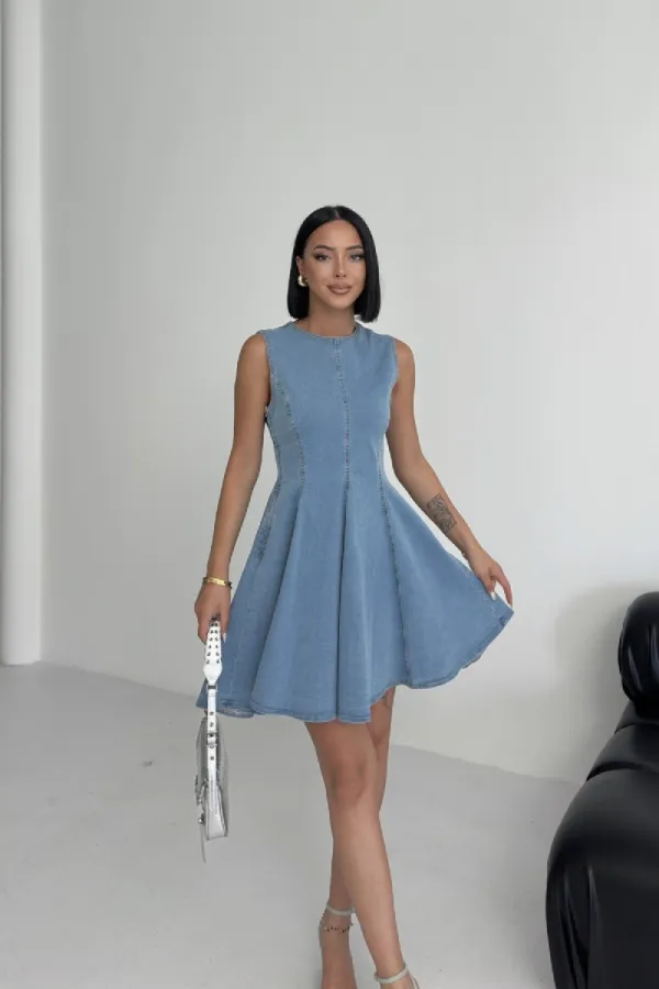 Kolsuz Volanlı Mini Elbise  3050-25-(XS-XL-5)
