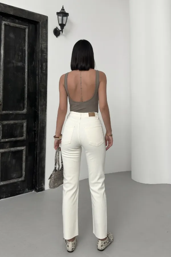 Fringe Ending High Waisted Mom Fit Jean  764-80-(XS-L-5) Natural