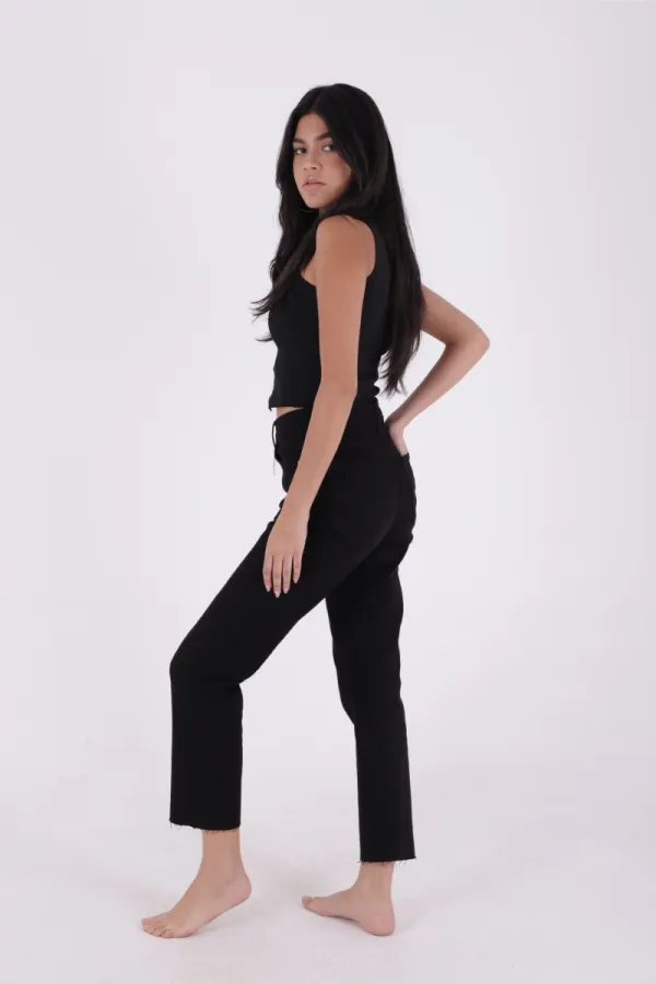 Fringe Ending High Waisted Mom Fit Jean 764-07-(26-29-4) Black