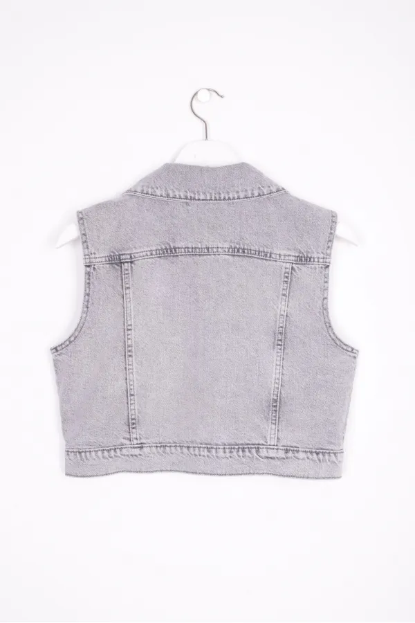 Fermuarlı Mini Kot Yelek  6018-32-(S-L-5)