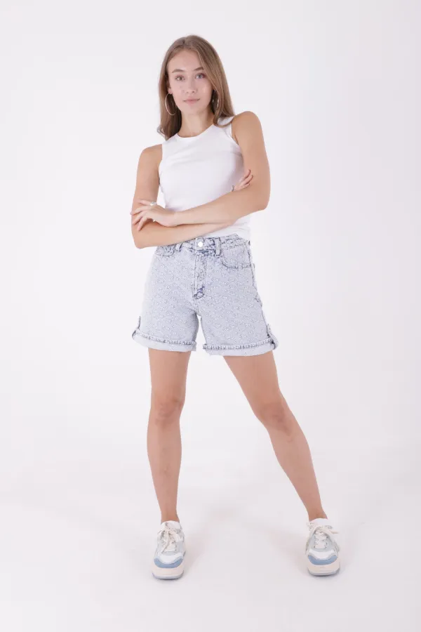 Double Folded Bottom Denim Short 292-90-(S-XL-6) Embroidered Double Folded Bottom Denim Short 292-90-(S-XL-6) Embroidered