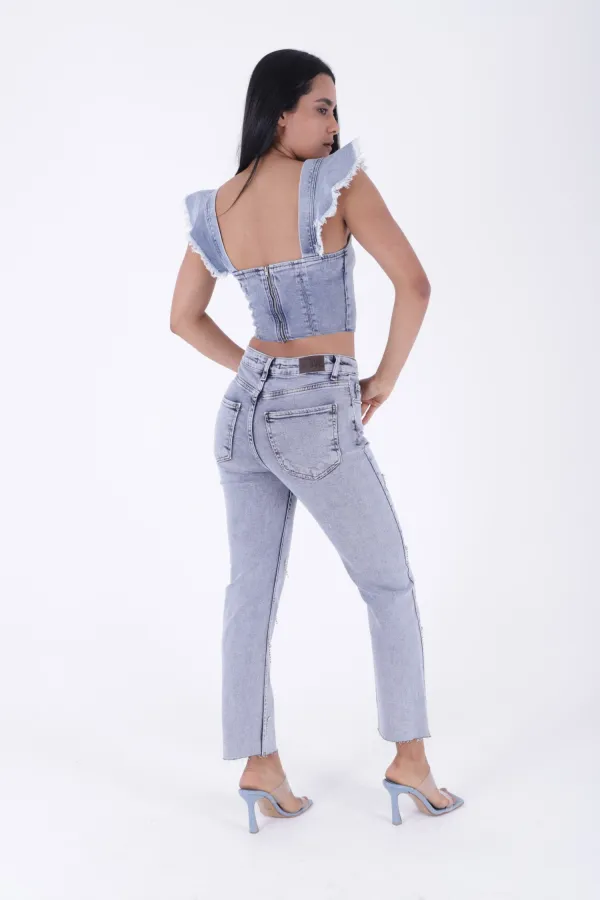 Damla Taşlı Mom Fit Kot Pantolon  7024-08-(26-31)