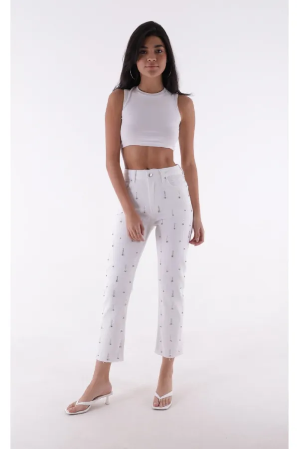 Tek Taraflı Droplı Kot Pantolon 7038-50-(26-31)