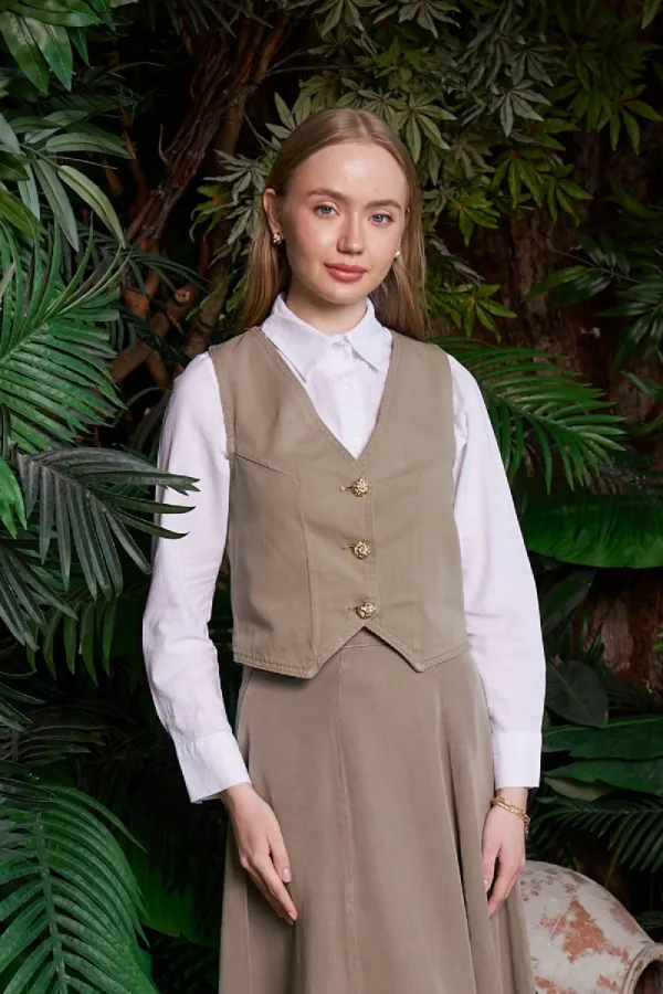 Linen Vest with Buttons HS603-74-(S-XL) Green