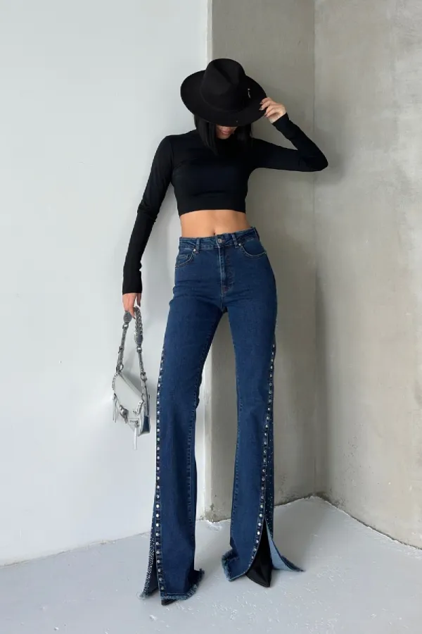 Jeans with Slit Legs 7102-26-(27-32) Regular Dark Blue