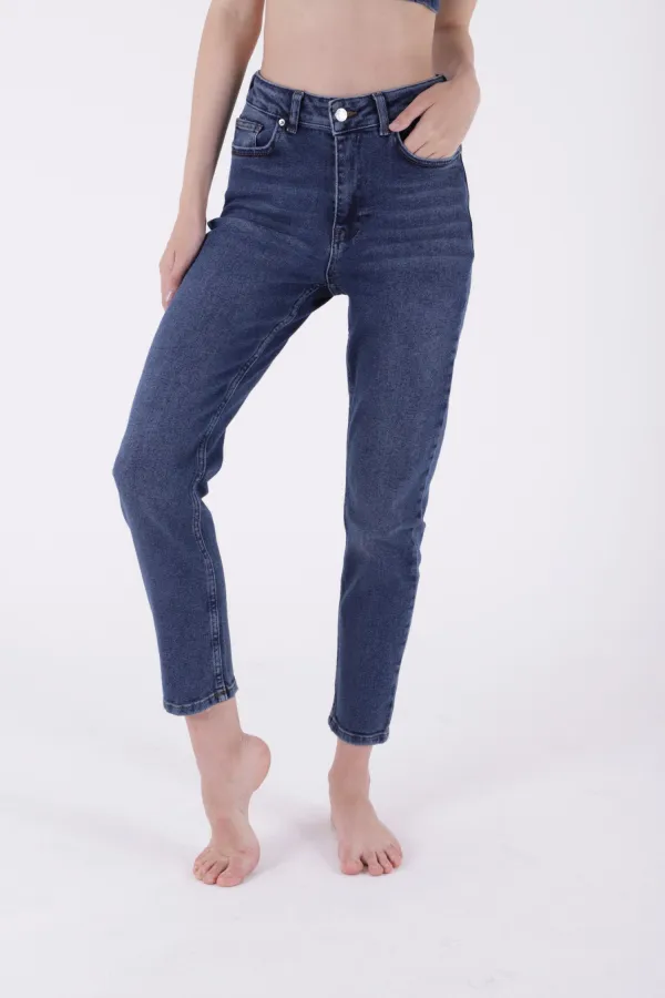 High Waisted Comfort Slim Ankle Length Jean  896-01-(28-33) Dark Blue Denim