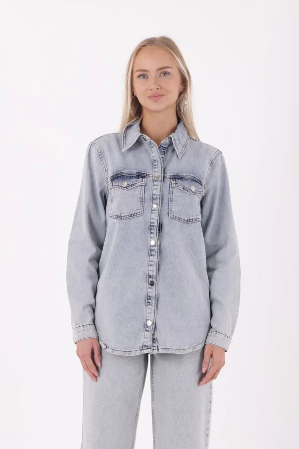 Çıtçıtlı Kot Gömlek  6013-08-(S-XL)