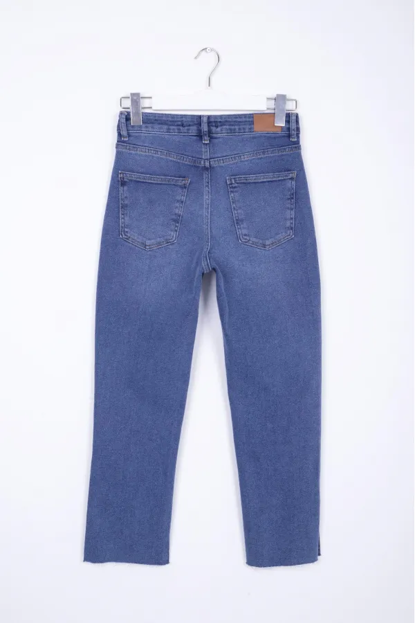 Mom Jean with Side Slits 1774-01-(26-31) Dark Blue Denim Mom Jean with Side Slits 1774-01-(26-31) Dark Blue Denim