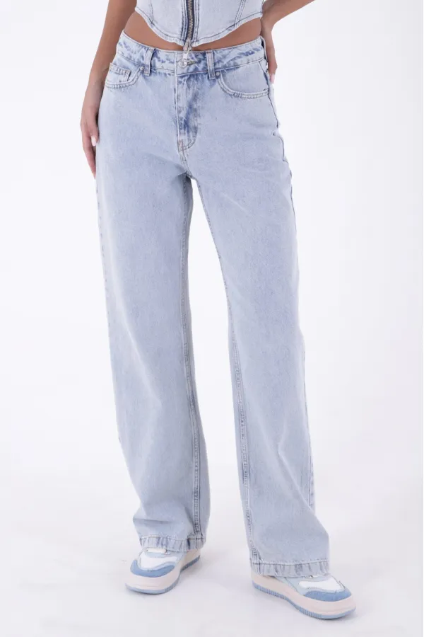 Wide Leg High Waisted Relaxed Jean  718-42-(28-33) Ice Blue - Tinted