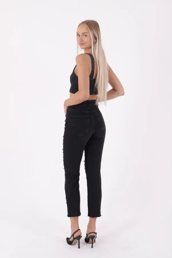 İnci Detaylı Mom Fit Kot Pantolon  1899-23-(28-33)
