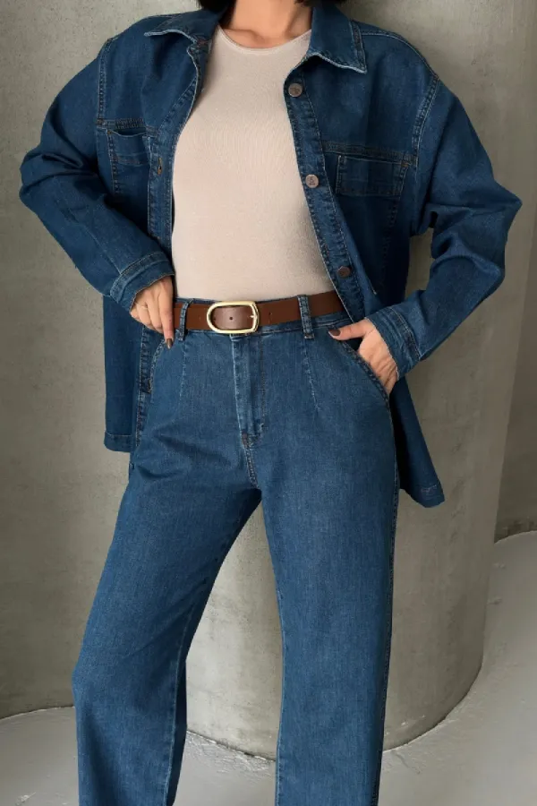 Denim Shirt with Pockets 6097-26-(S+L+3) Regular Dark Blue