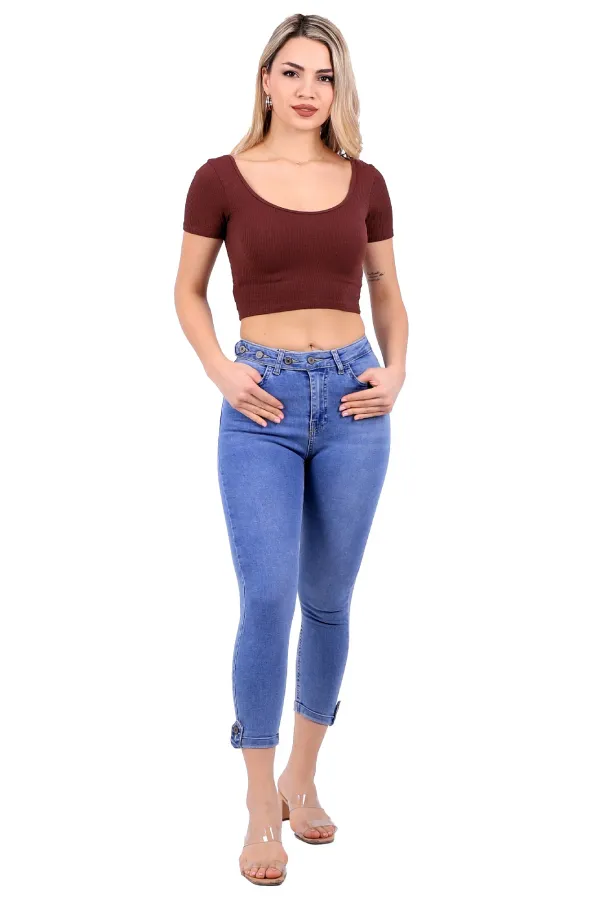 Kemerli Düğmeli Kot Pantolon 754-15-(26-31) Kemerli Düğmeli Kot Pantolon 754-15-(26-31)