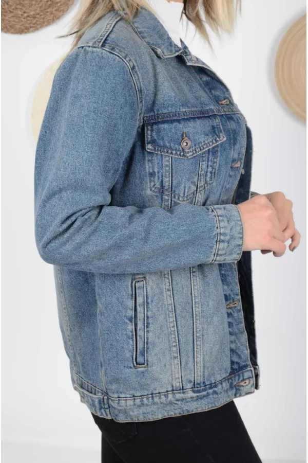 Classic Regular Boyfriend Denim Jacket 650-62-(S-XL-6) Middle Blue - Tinted Classic Regular Boyfriend Denim Jacket 650-62-(S-XL-6) Middle Blue - Tinted