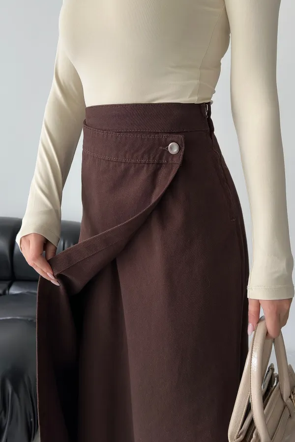 Long Denim Skirt with Flap 1941-78-(36-44) Brown