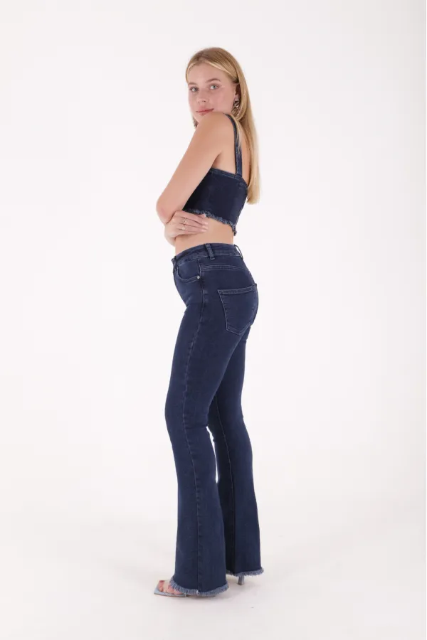 Püsküllü Paçalı Flare Kot Pantolon  1848-26-(S-L-6)