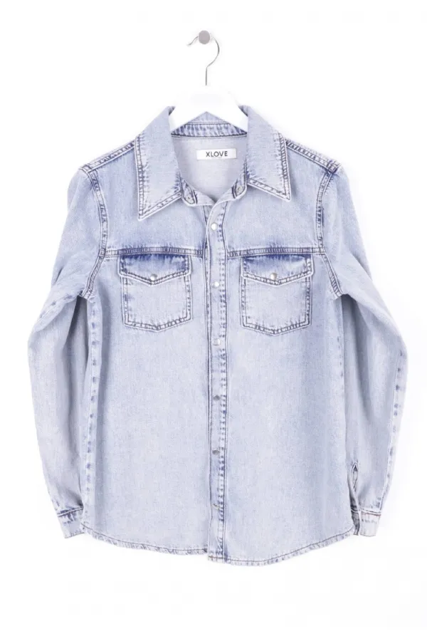 Denim Shirt with Snap Buttons 6013-18-(S-XL-6) Middle Blue Snow Denim Shirt with Snap Buttons 6013-18-(S-XL-6) Middle Blue Snow