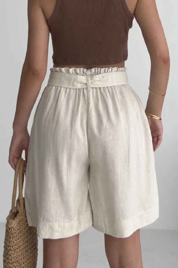 Linen Elasticated Waist Shorts HS201-65-(XS-L) Stone