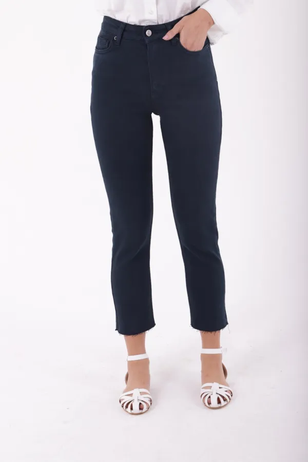 Fringe Ending High Waisted Mom Fit Jean  764-12-(26-28) Navy Blue
