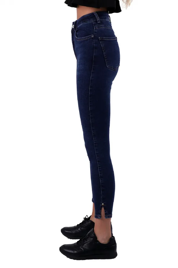 Skinny Jean with Bottom Side Zipper 1745-01-(28-33) Dark Blue Denim Skinny Jean with Bottom Side Zipper 1745-01-(28-33) Dark Blue Denim