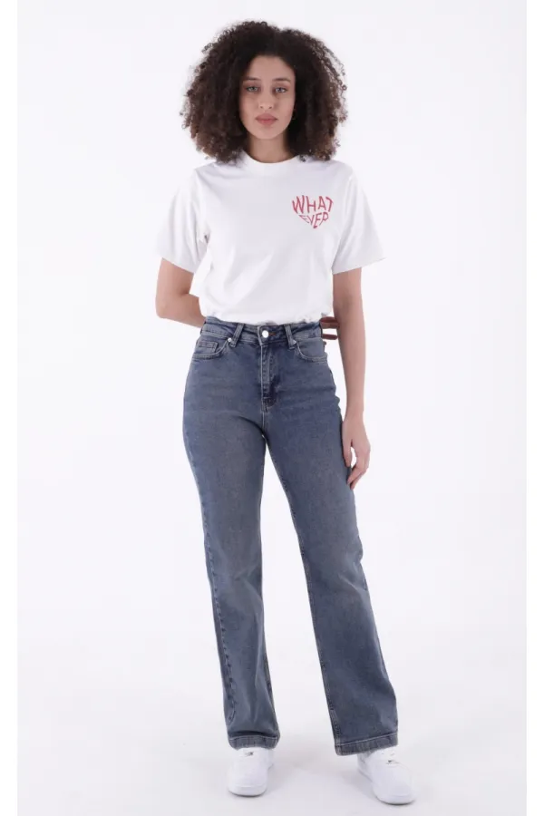 Stitched Hems Wide Leg Relaxed Jean  7026-02-(26-31) Dark Tinted Denim