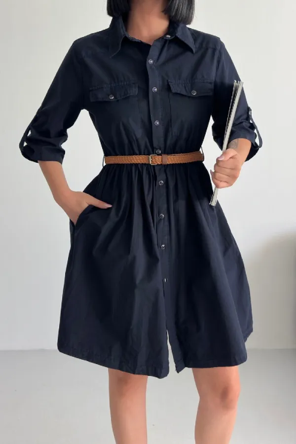 Büzgü Detaylı Kısa Kot Elbise 3040-73-(S-XL)