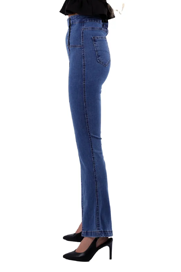 Önü Yırtmaçlı Düğme Detaylı Kot Pantolon  1751-27-(27-32)