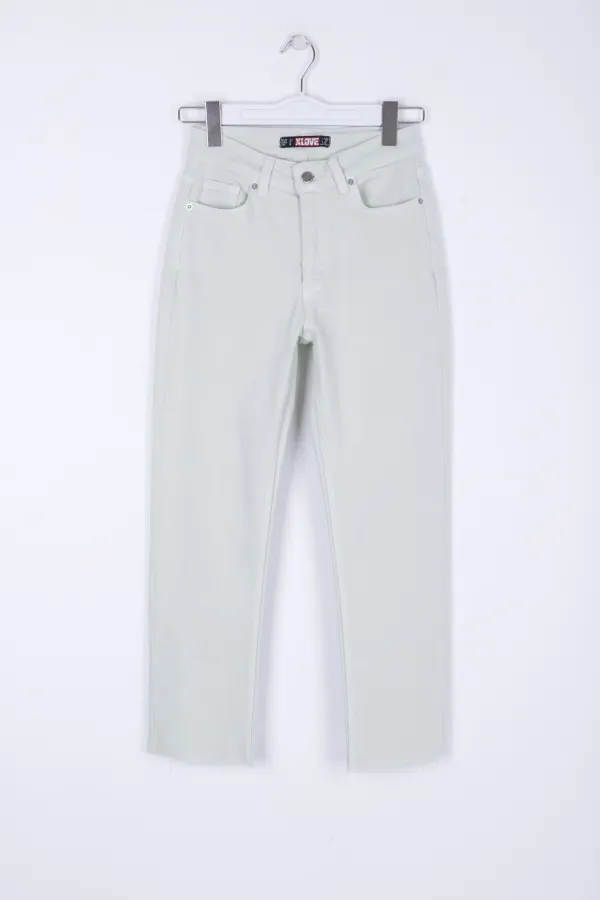 Fringe Ending High Waisted Mom Fit Jean  764-88-(26-31) Mint Green