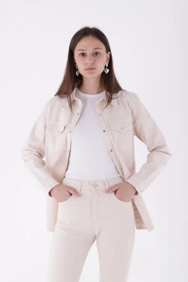 Çıtçıtlı Kot Gömlek  6013-65-(S-XL)