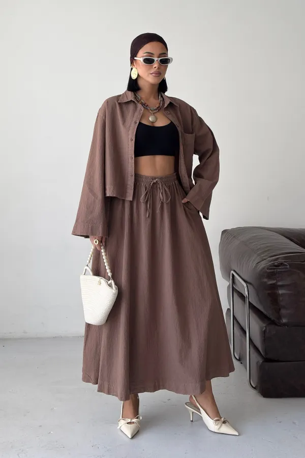 Elasticated Long Skirt HS121-72-(S-L-3) Soil