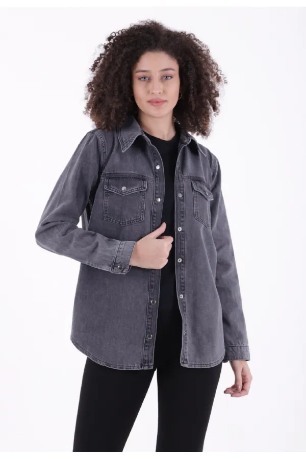 Çıtçıtlı Kot Gömlek  6013-23-(S-XL-6)